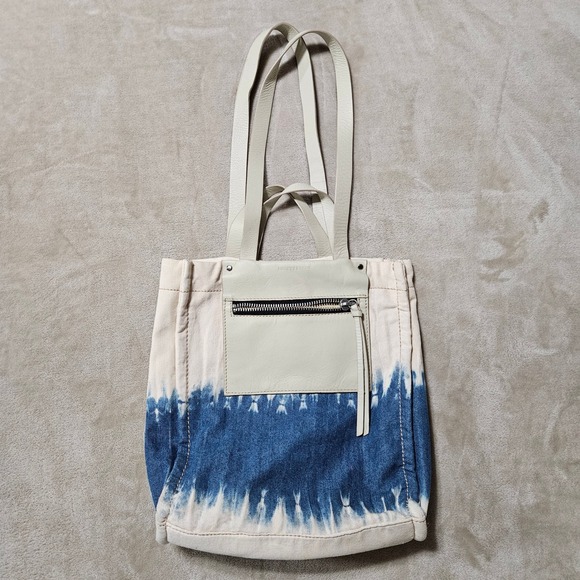 Lucky Brand Handbags - Lucky Brand Canvas Leather Tie Dye Tote Bag Blue Cream Shoulder Bag